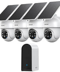 Wireless Outdoor Home Security System With Four Cameras No Monthly Fees Solar Powered Long Local Storage 365 Day Battery Life PTZ