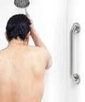 Two Pack Stainless Steel Bath Safety Grab Bars One And A Quarter Inch By Twelve Inch ADA Compliant Heavy Duty 500 Pound Support Oil Rubbed Bronze For Bathroom Shower Tub And Home Safety in use in shower