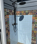 Mexican Tile Mix 100 Tiles 4x4 Ceramic Squares In Totally Mixed Colors for Backsplashes Floors and Decor in shower installation.