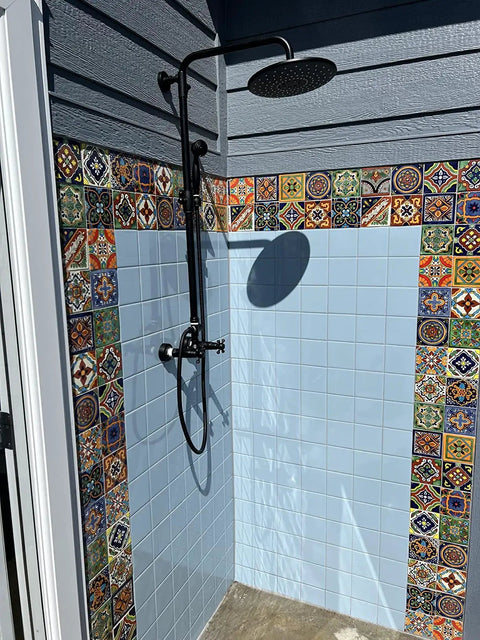 Mexican Tile Mix 100 Tiles 4x4 Ceramic Squares In Totally Mixed Colors for Backsplashes Floors and Decor in shower installation.