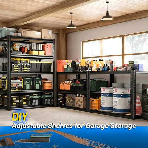 Beefy 5-Tier Garage Shelving Unit, 72-Inch Tall, Adjustable Steel Racks With 2,200 Lb Total Capacity, Anti-Sag Design For Garage, Workshop, And Warehouse, Heavy Duty Storage That Keeps Your Gear Sorted.
