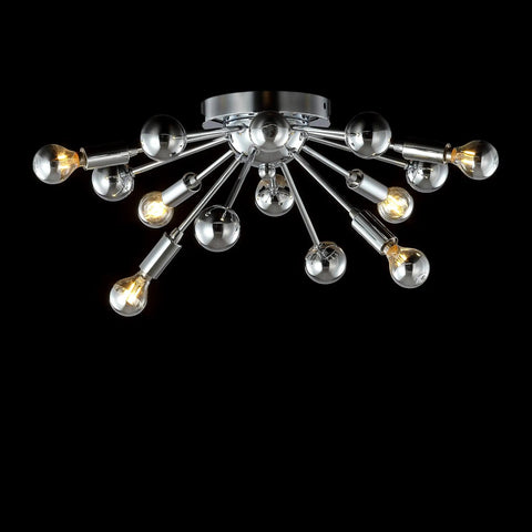 Chrome 20 Inch 7 Light Sputnik Flush Mount Ceiling Light Fixture Dope Contemporary Mid Century Style For Living Room Or Bedroom UL Listed LED Bulbs Included Easy Upgrade, showing a sleek chrome structure with 7 glowing lights.