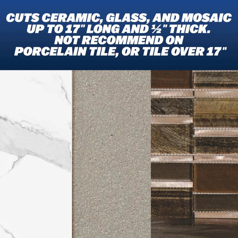 Image showing varieties of ceramic, glass, and mosaic tiles compatible with 17 Inch Tile Cutter For Ceramic And Glass Mosaic Tiles, DIY Friendly Tool.