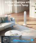 Bladeless 36-Inch Tower Fan For Bedroom, Ultra Quiet 28 dB in modern living room, 90 Degree Oscillation, WiFi Voice Control.