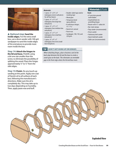 Exploded view of four wooden box patterns from Dang Cool DIY Wooden Box Patterns And Easy Instructions For Knockout Jewelry Keepsakes And Fretwork Crafts Featuring 25 Solid Scroll Saw Projects For Weekend Builders.