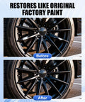 Before and after images of alloy wheels restored using Slick Gloss Black Rim Repair Kit For Universal Alloy Wheels Quick Curb Rash And Scratch Touch Up Pen No Sweat Three Step Wheel Paint Fix To Get Your Daily Ride Looking Fresh And Ready.