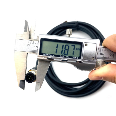 M12 12 Pin Male Connector Cable A Code Straight Molding Wire 2M AWG26 PVC Jacket with caliper measurement