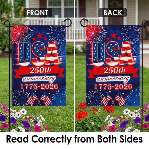 All American 250th Anniversary USA Garden Flag for Outdoor Celebration, Double Sided 3 Ply Patriotic Flag 1776 2026, UV Protected
