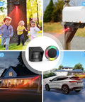 Solar Wireless Driveway Alarm With 2600 Ft Range, 36 Melodies, 5 Volume Levels, 4 Zone Support, Weatherproof Motion Sensor For Indoor And Outdoor Property, Orange, Includes 1 Receiver And 1 Sensor, shown monitoring various areas.