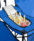 Double Beach Chair With Canopy Shade Built In Cooler Bag And Cup Holders Oversized Folding Loveseat For Outdoor Use showing cooler filled with drinks