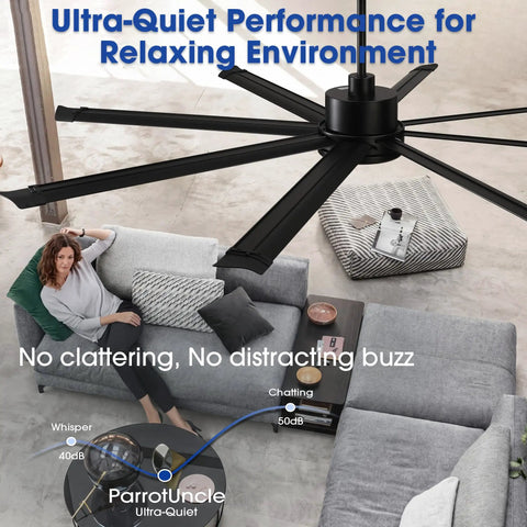 Monster 100 Inch Ceiling Fan No Light With Remote Control, Industrial Black High Airflow For Large Spaces, Quiet in living room