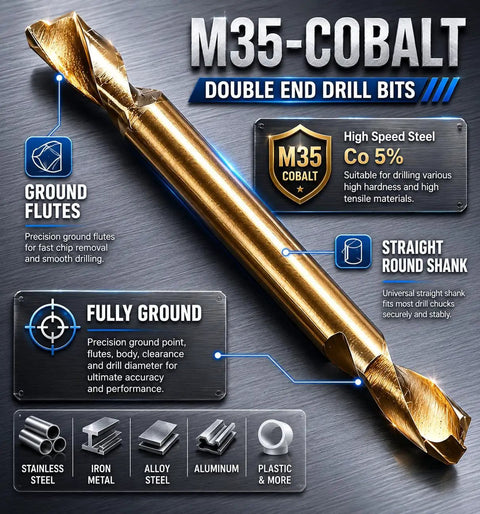 Beefy Double End Cobalt Drill Bit Set One Eighth Inch Stubby Body For Steel Metal Iron Ten Pack Dual Cutting Points Delivers Long Life And Fast, Clean Holes In Hard Materials
