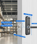 All Metal Mechanical Door Lock MX230G with Six Digit Keypad and Key Entry on industrial white door indoors.