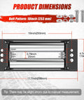 Diagram showing dimensions and bolt pattern for 10 Inch Winch Fairlead Roller Guard For Steel Cable, Heavy Duty 4 Way Universal Cable Guide With Mounting Hardware, Helps Prevent Wire Rope Wear On 8000-12000 Lbs UTV ATV Winches Black.