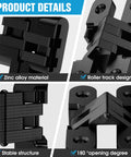 Invisible Cabinet Hinges 180 Degree Concealed Cross Hinges in Black Zinc Alloy 4 Pack close-up showing structure and materials.