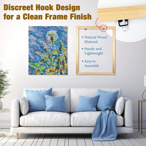 Three Pack Wood Canvas Frame Kit 16x20 DIY Easy To Assemble Stretcher Bars For Needlepoint Canvas Painting Oil Painting And Diamond Painting Includes Two 16 Inch Bars And Two 20 Inch Bars Per Set displayed in living room setup