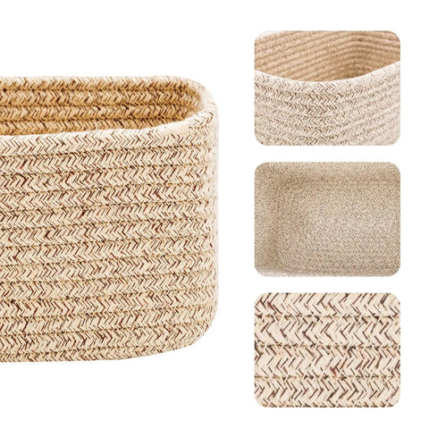 Nifty Woven Rope Storage Baskets For Closet Organization Set Of 3 Small Decorative Shallow Bins Keep Cosmetics And Charging Cables Packed Away Sweet Home Stash Crate Solid Pick Warm Brown