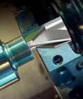 Close-up of M2 HSS drill bit installed in lathe, part of 7 Piece Center Drill Bit Set M2 HSS 60 Degree Countersink Tools With Protective Case.