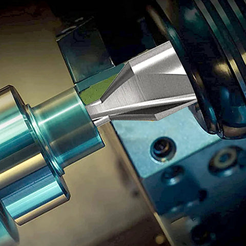 Close-up of M2 HSS drill bit installed in lathe, part of 7 Piece Center Drill Bit Set M2 HSS 60 Degree Countersink Tools With Protective Case.