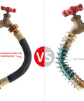 Comparison of two 0.8 ft garden hose extensions with integrated PU spiral tube, showing different durability features.