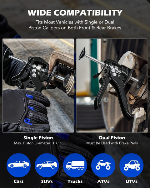 Close-up of Speedy Brake Caliper Compressor For Quick Pad Replacement, Heavy Duty Tool That Retracts Single Or Dual Pistons Easily