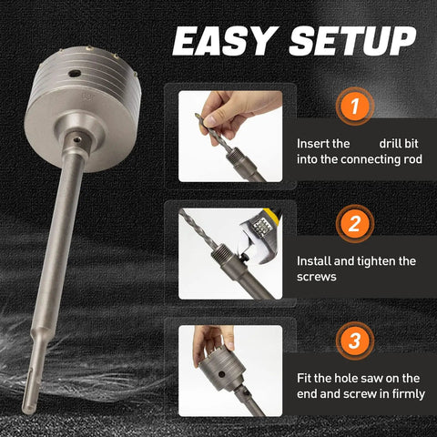 Premium 9-piece Concrete Hole Saw Drill Bit Kit With SDS Plus Arbors And Steel Mandrels For Tough Brick Stone Cement Jobs Featuring Carbide Teeth And Sizes From 30mm To 100mm For Serious Pros, easy setup