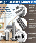 22 Piece M6 X 16MM 304 Stainless Steel Button Head Socket Cap Screws Full Thread Rustproof Heavy Duty Machine Fasteners displayed with clear threads.
