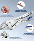 Locking Pliers Set With Curved Jaw And Long Nose, CRMO Steel Construction, ergonomic handle, perforated screw adjustment