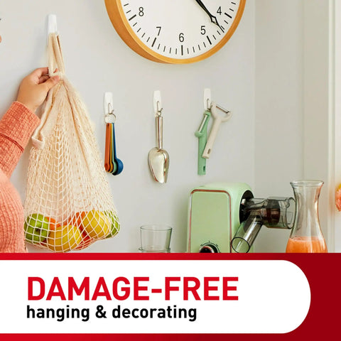 Large 5 Pound Utility Hooks With Adhesive Strips, 7 Hooks And 12 Strips, Damage Free Hanging Wall Hooks for kitchen use