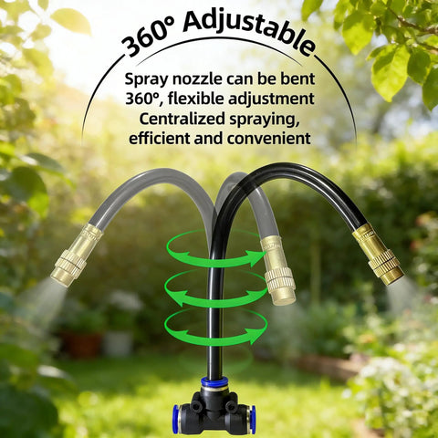 Efficient Drip Irrigation Kit With 40 Ft Tubing And 13 Adjustable 360 Degree Copper Nozzles in a garden setting