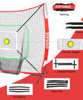 Portable Baseball And Softball Net 6x6ft With Sturdy Bow Frame And Carry Bag For Hitting And Pitching Circular Target And Strike Zone For Accurate Practice Great For Kids, showing net structure and components