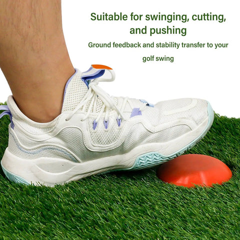 Foot pressing on Golf Force Pedal Training System For Swing Power And Balance With A Rubber Pedal Exerciser Step Pad on grass