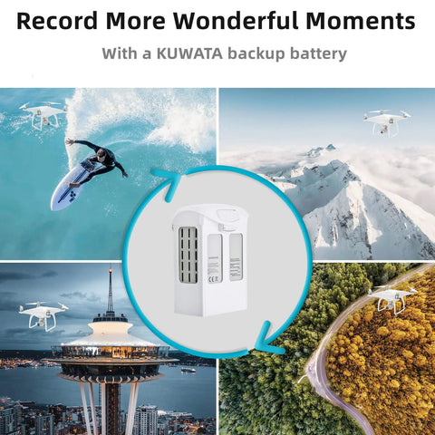 High Capacity 5870mAh Intelligent Flight Battery For DJI Phantom 4 Pro Advanced And RTK displayed with drone scenes