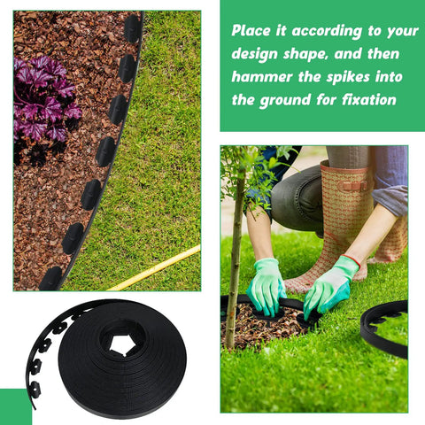 Close-up of No Dig 148Ft 2 Inch Tall Landscape Edging Kit with 70 Spikes and 20 Connectors for Flexible Garden Border installation