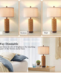 Rattan Table Lamps Set Of 2 For Bedroom With 3 Way Dimmable Touch Control Rustic Natural Wicker Nightstand Lamps With USB Ports