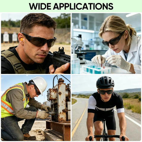 Solid Gear Clear Safety Glasses 120 Pack For Men And Women Featuring Ansi Z871 Approved Impact Shield Plus Anti Scratch Polycarbonate Lenses For Zero Hassle Workshop Adventures, worn by diverse professionals in various settings.