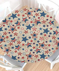 Patriotic Round Tablecloth With Elastic Edge For 40 44 Inch Tables Water Resistant Red White Blue Stars Outdoor Picnic