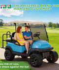 Heavy Duty Top Tier Golf Cart Windshield For Club Car Precedent Tempo Onward Two Thousand Four Up No Drill Straight Bolt On Folding Shield on a golf cart during a sunny day.