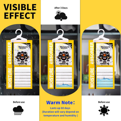 Visible effect of 15 Pack Moisture Absorber And Odor Eliminator Hanging Bags For Closets And Home, Activated Charcoal And Calcium Chloride Dehumidifier