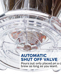 Close-up of automatic shut off valve on Pour Over Coffee Dripper Kit With Filters 18 Ounce Capacity BPA Free Plastic Dark Green
