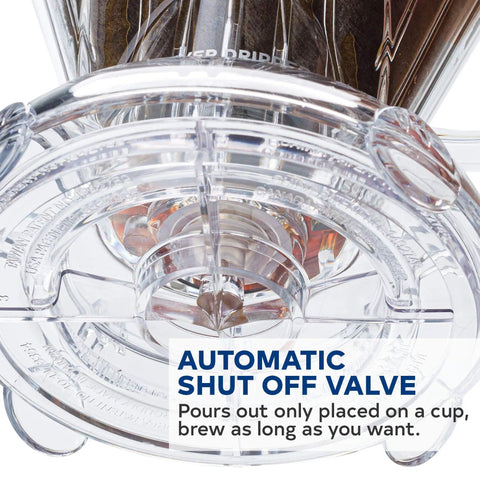 Close-up of automatic shut off valve on Pour Over Coffee Dripper Kit With Filters 18 Ounce Capacity BPA Free Plastic Dark Green