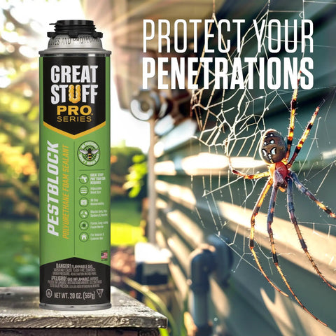 Pestblock Complete Kit For Sealing Gaps Up To 3 Inches With Insulating Foam Sealant can near spider web outdoors