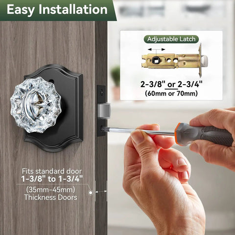 Three Pack Crystal Door Knobs With Lock Glass Privacy Knobs Matte Black Vintage Diamond Glass Door Knob Set installation