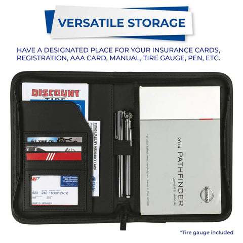 Ride Ready Glove Box Document Folder holds car registration and insurance cards in a snug black sleeve for console storage.