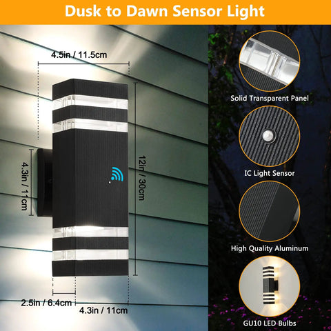 Dusk To Dawn Outdoor Light Fixture For Homes Square Exterior Wall Light Waterproof Modern LED Lighting with warm glow