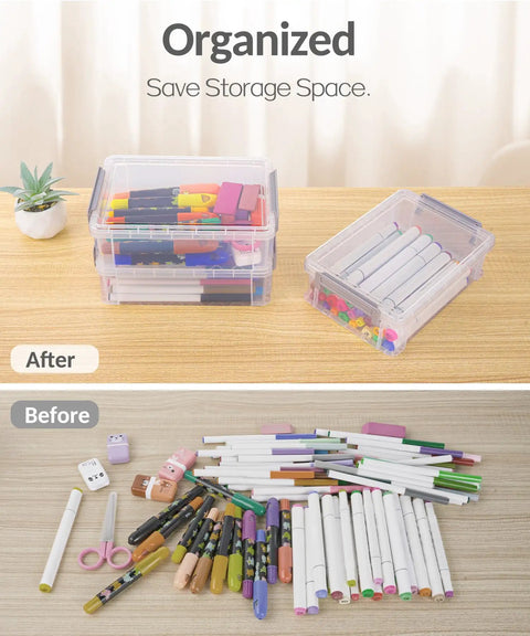 Set Of Six Jumbo Clear Plastic Pencil Cases With Anti Skid Base Hella Roomy Stackable Storage Bins Straight Up Solid For Classroom Gear And Desktop Organization Keeps Art Supplies Neat