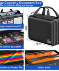 Fireproof And Water Resistant Document Box With Lock, Hard Shell Safe Case, 24 Pocket Accordion File Organizer, Portable Safe With Shoulder Strap For Home And Office