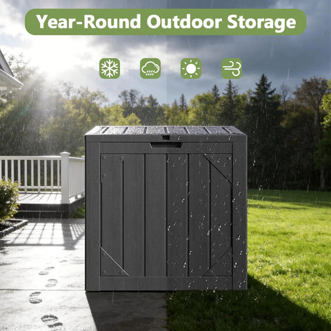 Massive 260 Gallon Outdoor Storage Box Bench Waterproof Resin Deck Box Lockable Patio Storage in rainy garden
