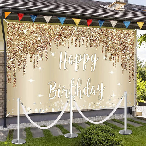 Velvet Stanchion Rope Set, 2 Pack White 5 Ft Crowd Control Ropes With Silver Hooks in front of birthday backdrop