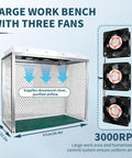 Heavy Duty Vertical Laminar Flow Hood With Premium Hepa Filter Air Clean Bench For Dust Free Lab And Phone Repair Workstation, large workbench with three fans, 3000 RPM airflow.